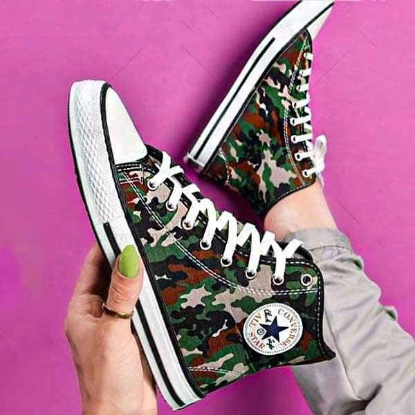 کفش آل استار ساقدار کانورس طرح ارتشی دوردوخت