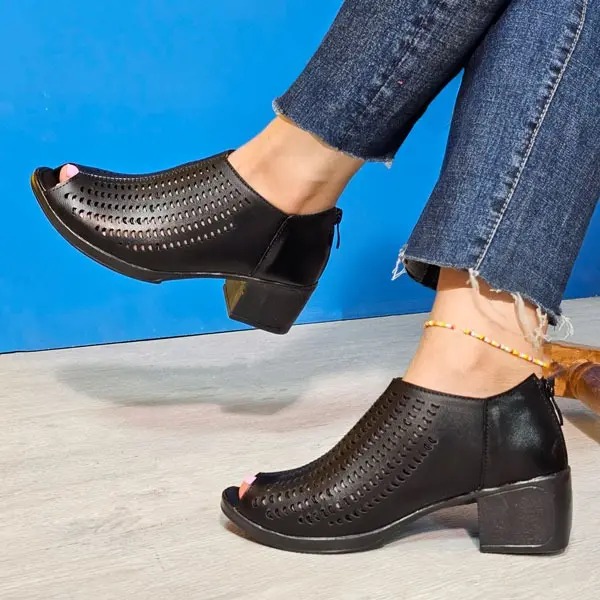 صندل پاشنه دار چرمی زیپ دار لیزری دالیا کامفی