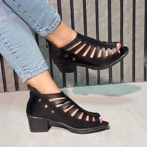 صندل پاشنه دار زنانه چرمی زیپدار آینام زرپای