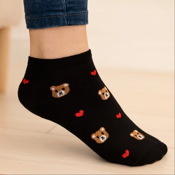 جوراب نیم ساق پنبه ای طرحدار خرسی قلبی 7008 روما