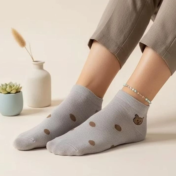 جوراب نیم ساق پنبه ای خال خالی خرسی 7025 روما