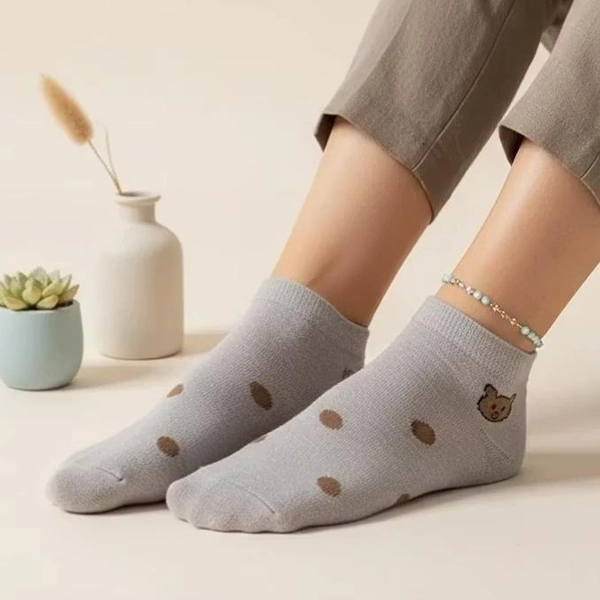 جوراب نیم ساق پنبه ای خال خالی خرسی 7025 روما