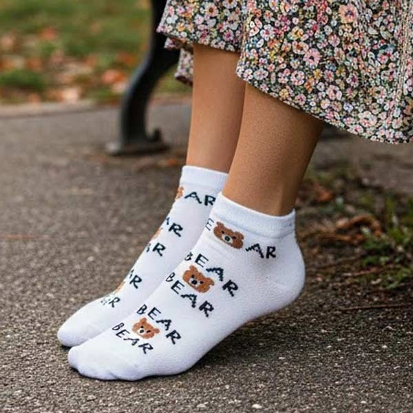 جوراب نیم ساق پنبه ای طرحدار خرسی 7019 روما