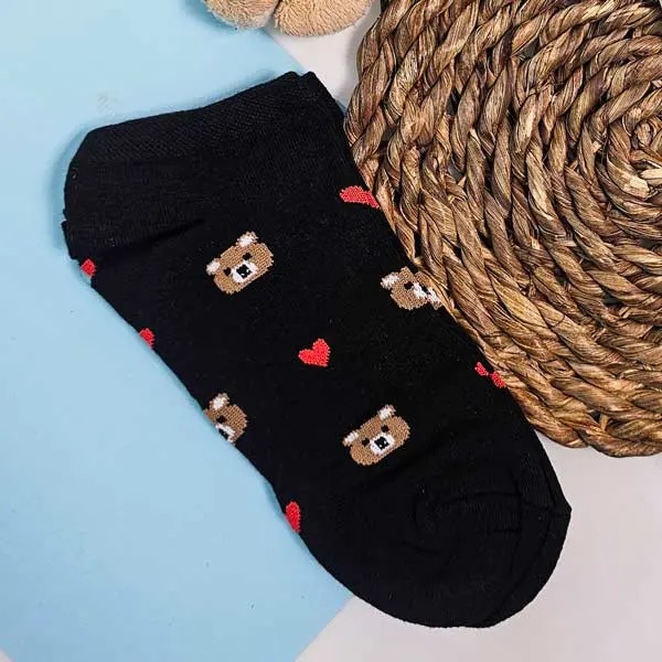 جوراب نیم ساق پنبه ای طرحدار خرسی قلبی 7008 روما