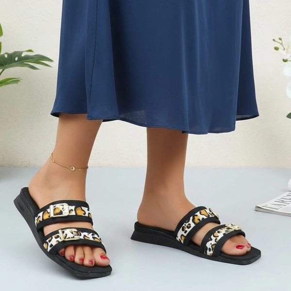 دمپایی راحتی زنانه دوبند پلنگی پاپا